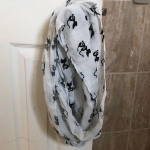 White sheer circle scarf with felt black cats